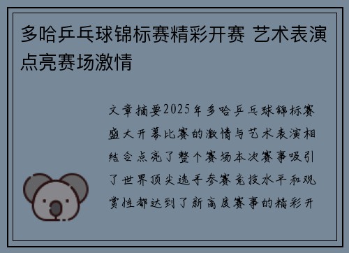 多哈乒乓球锦标赛精彩开赛 艺术表演点亮赛场激情 多哈乒乓球锦标赛精彩开赛 艺术表演点亮赛场激情